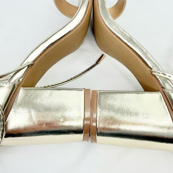 Lulus KAIRA Metallic Gold Open Toe Cord Wrap Ankle Tie Block Heel Sandals - Picture 13 of 16